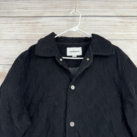 Cacharel Quilted Corduroy Jacket Mens Medium Black Lined Snap Down - Picture 3 of 10